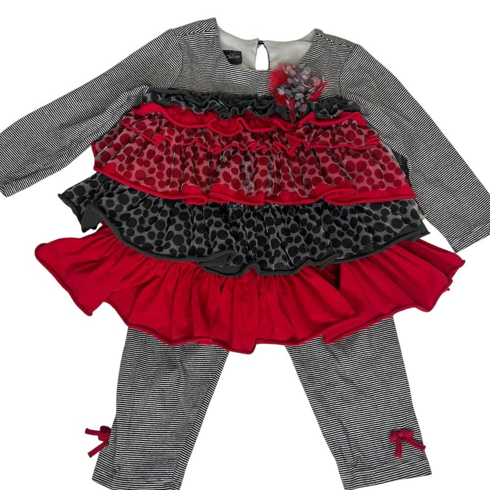 Isobella & Chloe sz 24 M 2 piece red & black ruffle tunic and pant set